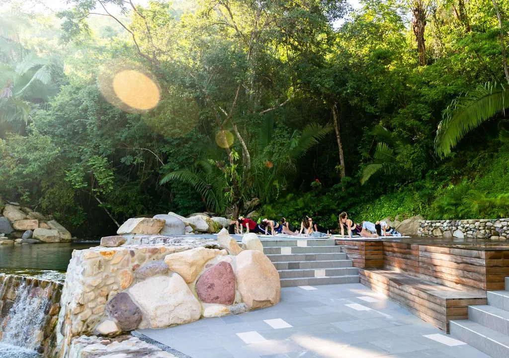 Yoga practice at TierraLuna Gardens, Garza Blanca Puerto Vallarta